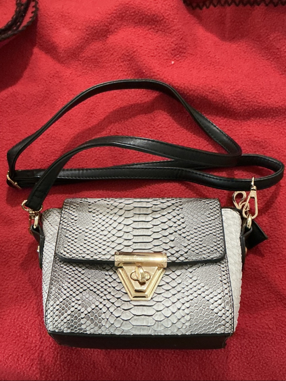 Python-Texture Crossbody Bag in Gray with Gold Hardware